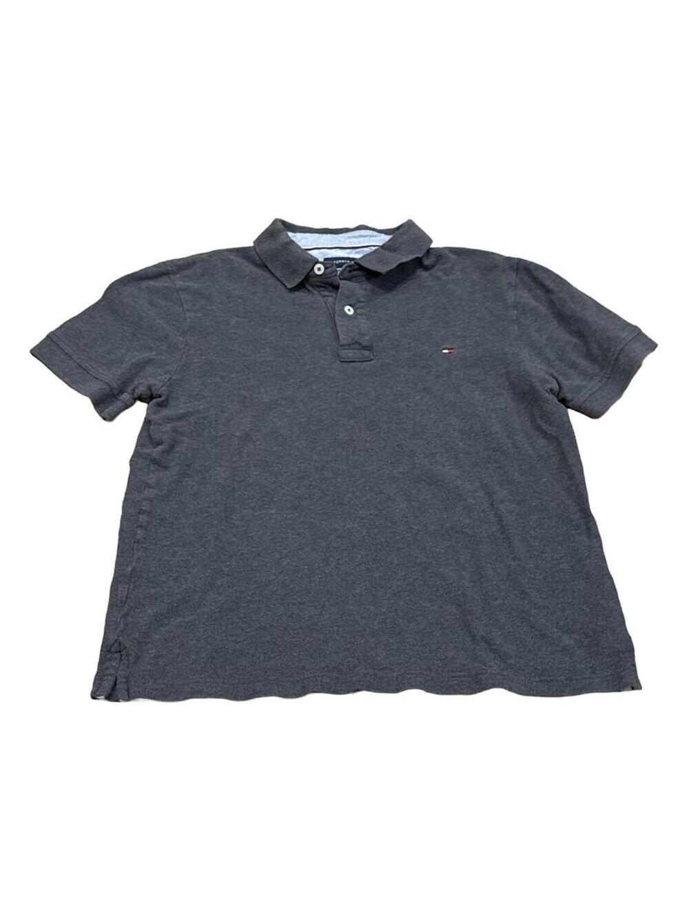 Y2K Tommy Hilfiger Polo Shirt short sleeve dark Gray Mens Medium Cotton preppy